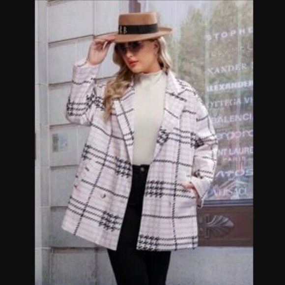 SHEIN Jackets & Blazers - Brand New Shein Plus Plaid Print Double Breasted Blazer 4XL